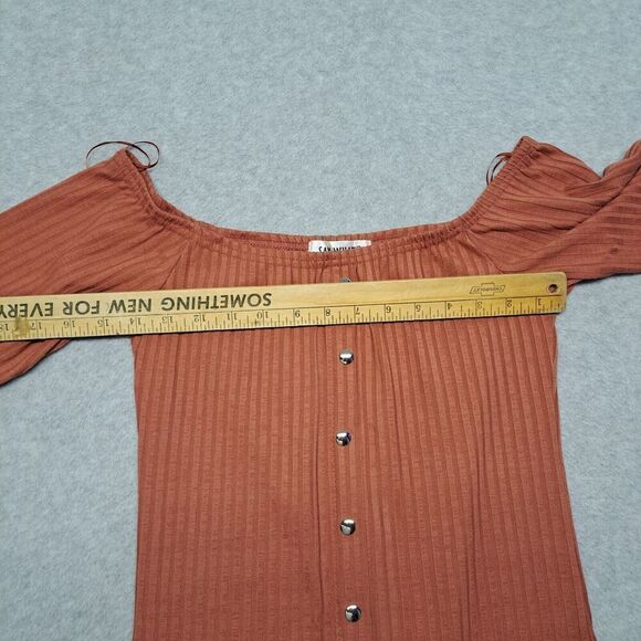 Say What? Bodycon Sweater Dress Womens M Orange Ribbed Long Sleeve Off Shoulder - Picture 7 of 9